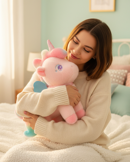 cute unicorn stuffed animal - in-use