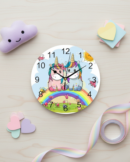 cute unicorn wall clock - flat-lay