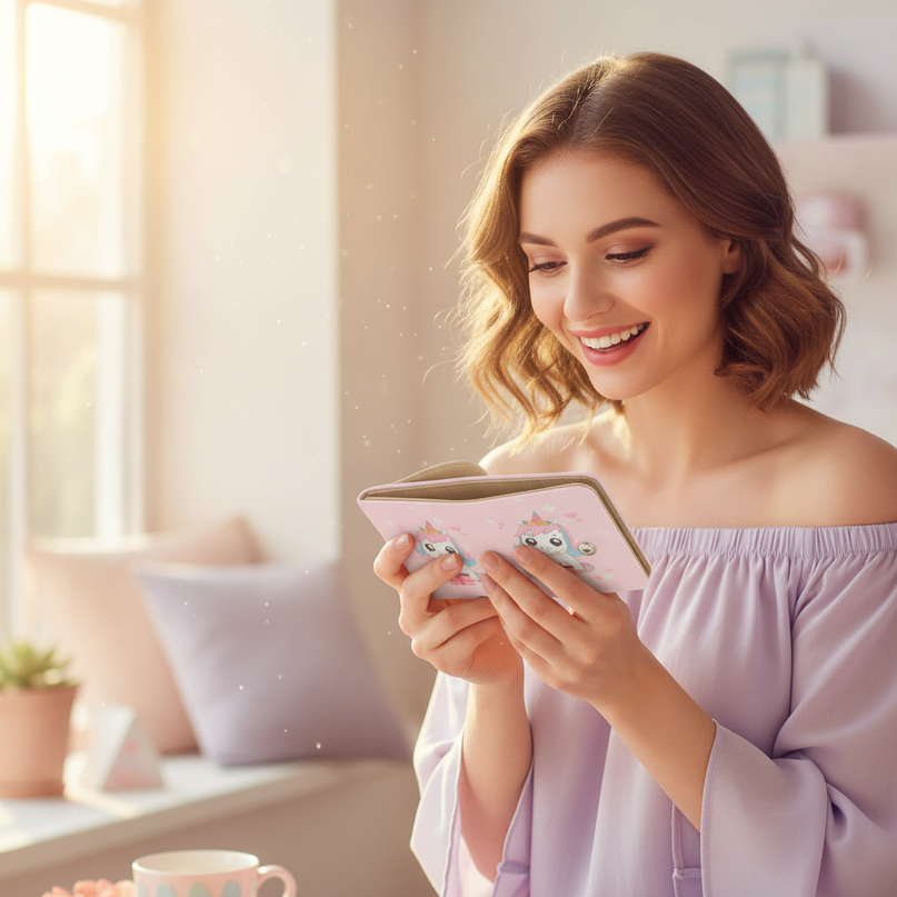 cute unicorn wallet - in-use