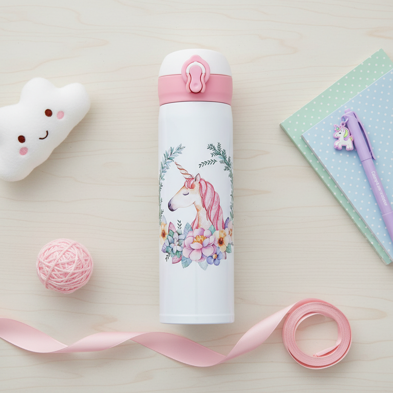 cute unicorn water bottle - flat-lay