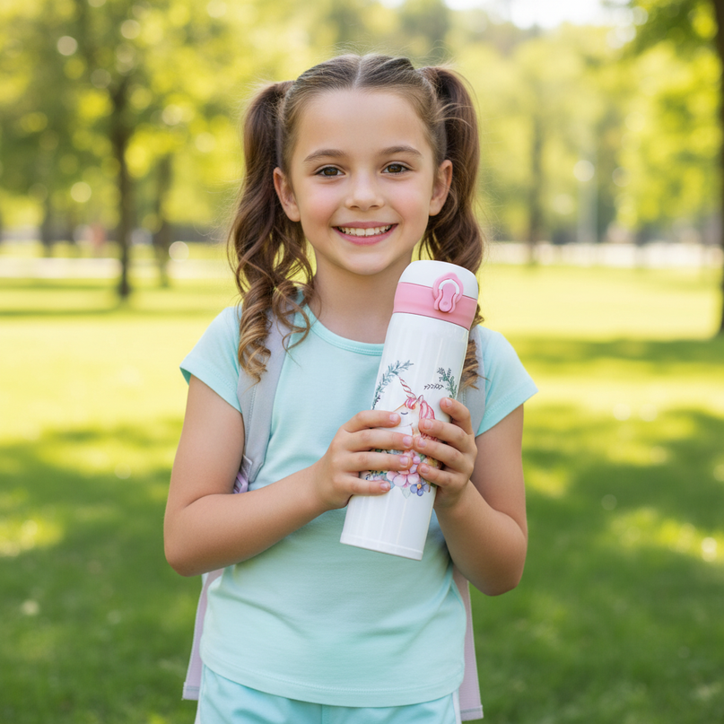 cute unicorn water bottle - in-use