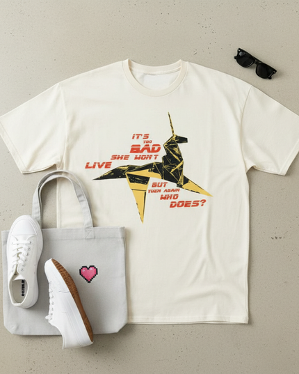 cyberpunk unicorn shirt - flat-lay