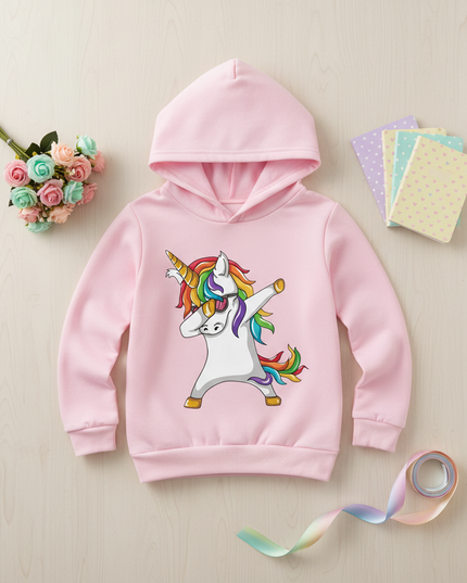 dabbing unicorn hoodie kids - flat-lay