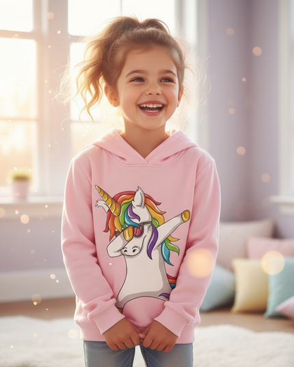 dabbing unicorn hoodie kids - in-use