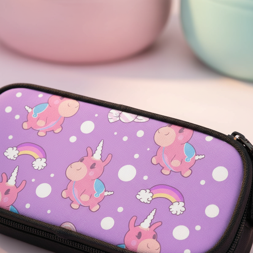 dabbing unicorn pencil case - detail