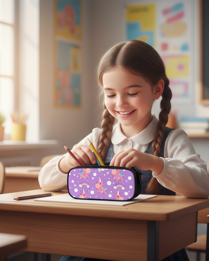 dabbing unicorn pencil case - in-use