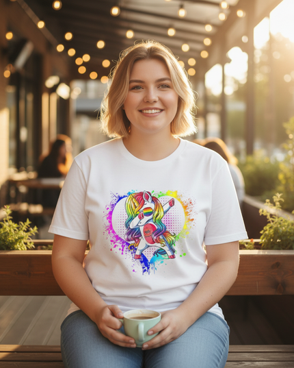 dabbing unicorn pride shirt - in-use