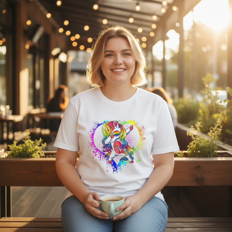 dabbing unicorn pride shirt - in-use