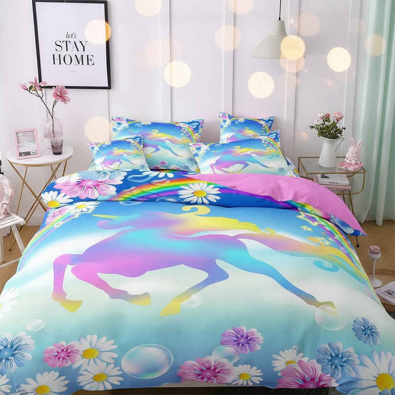 daisy rainbow unicorn bedding - lifestyle