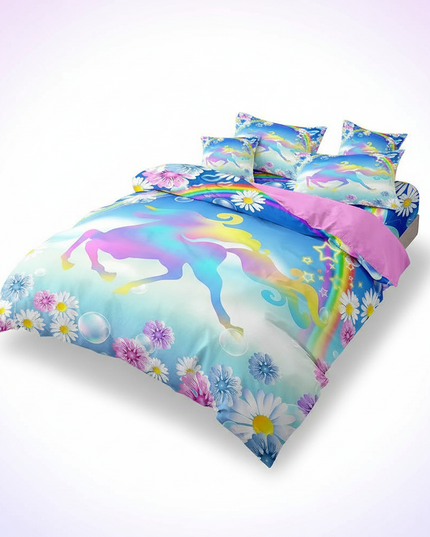 daisy rainbow unicorn bedding - white-bg