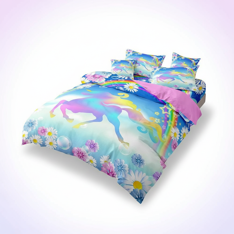 daisy rainbow unicorn bedding - white-bg