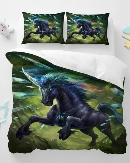 dark crystal unicorn bedding - flat-lay