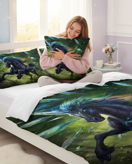 dark crystal unicorn bedding - in-use