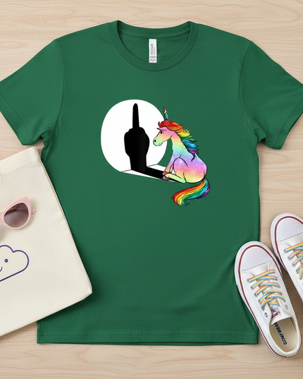 dark green unicorn shirt - flat-lay