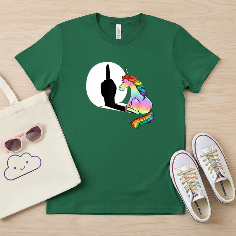 dark green unicorn shirt - flat-lay