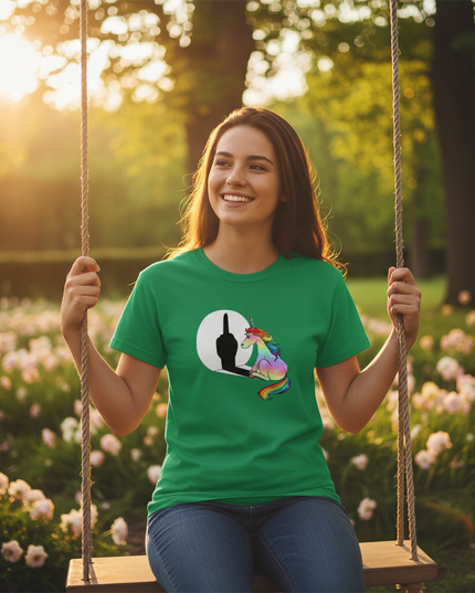 dark green unicorn shirt - in-use