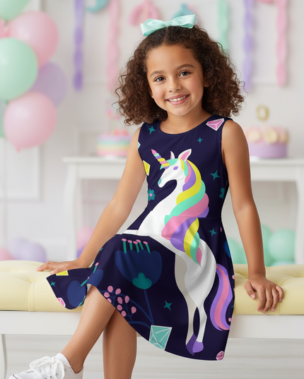 dark navy unicorn dress - sitting