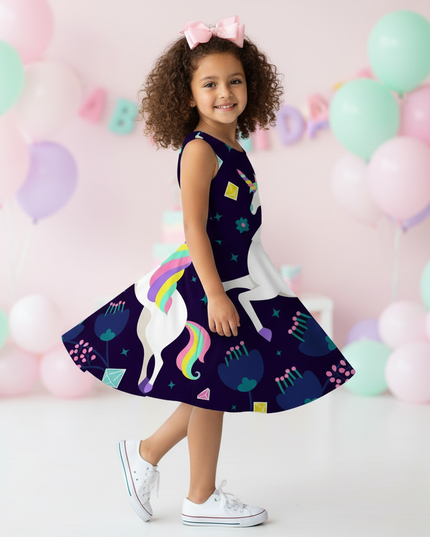 dark navy unicorn dress - three-quarter