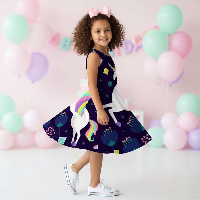 dark navy unicorn dress - three-quarter