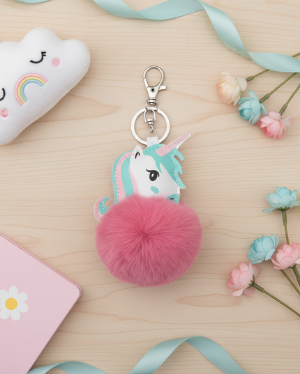 dark pink unicorn keychain - flat-lay