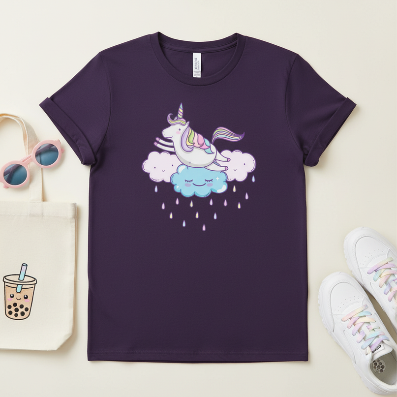 dark purple unicorn shirt - flat-lay