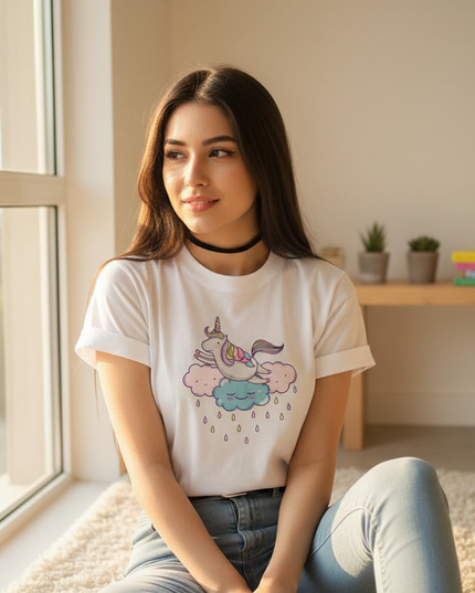 dark purple unicorn shirt - in-use