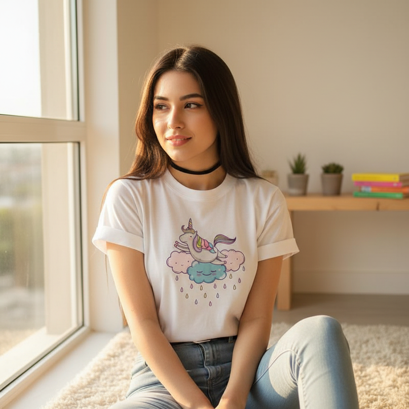 dark purple unicorn shirt - in-use