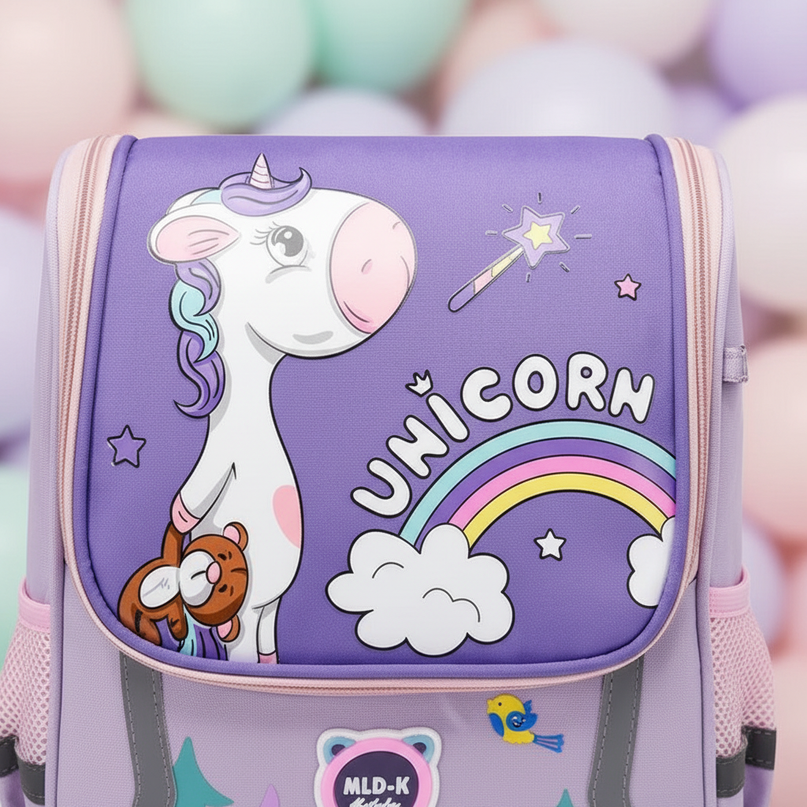 dark purple unicorn waterproof bag backpack - detail