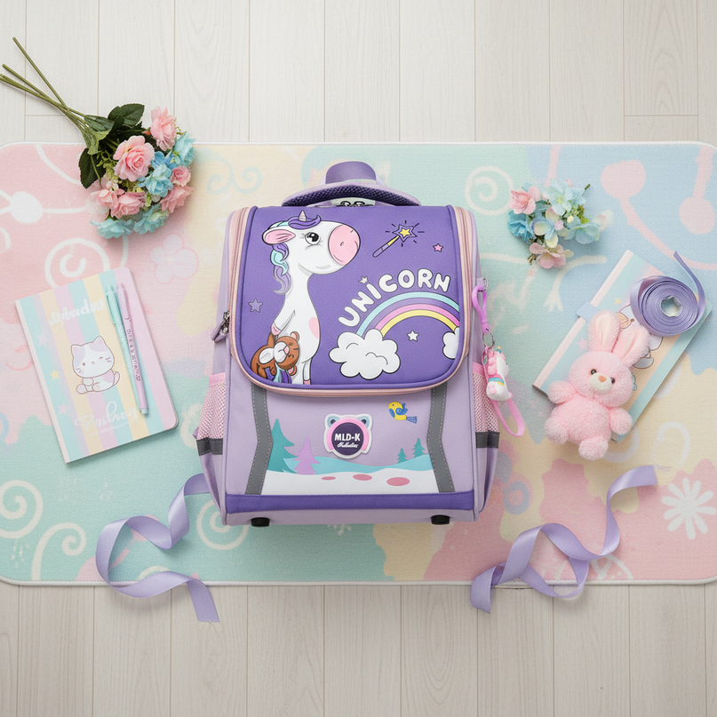 dark purple unicorn waterproof bag backpack - flat-lay
