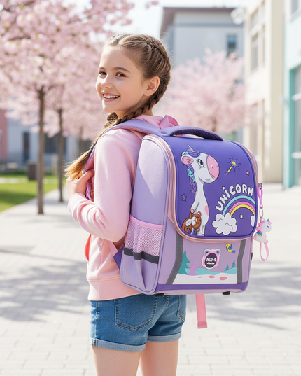 dark purple unicorn waterproof bag backpack - in-use