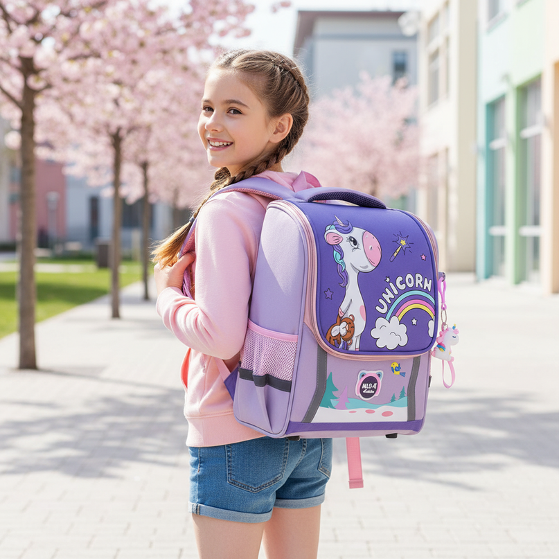 dark purple unicorn waterproof bag backpack - in-use