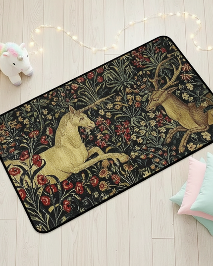 dark unicorn rug - flat-lay