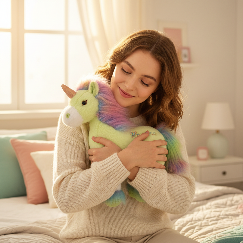 dazzling rainbow unicorn plush - in-use