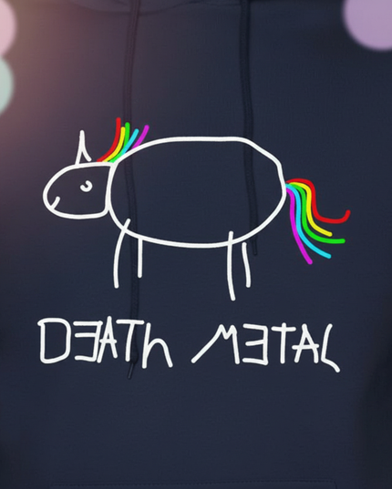 death metal rainbow unicorn hoodie - detail