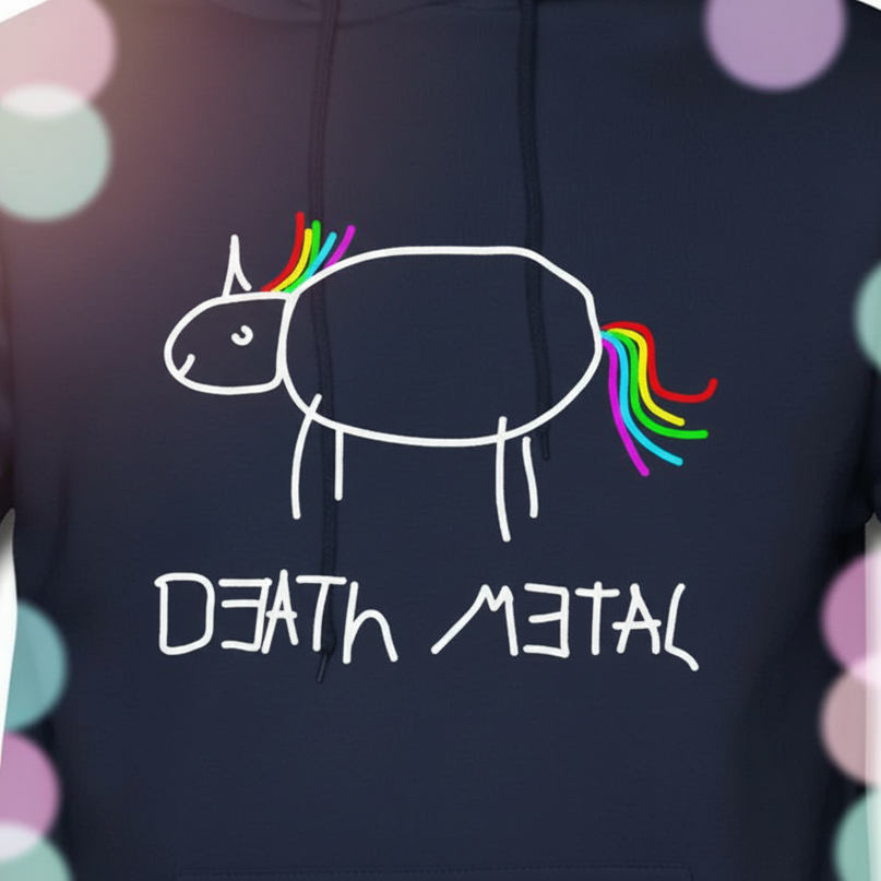 death metal rainbow unicorn hoodie - detail