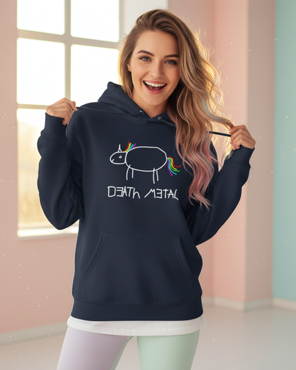 death metal rainbow unicorn hoodie - in-use