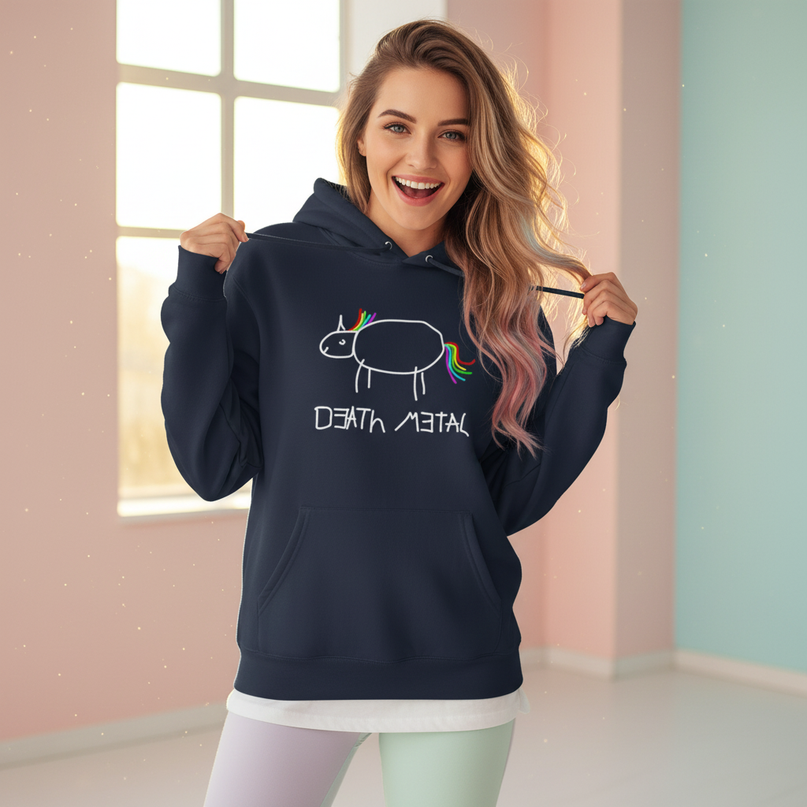 death metal rainbow unicorn hoodie - in-use