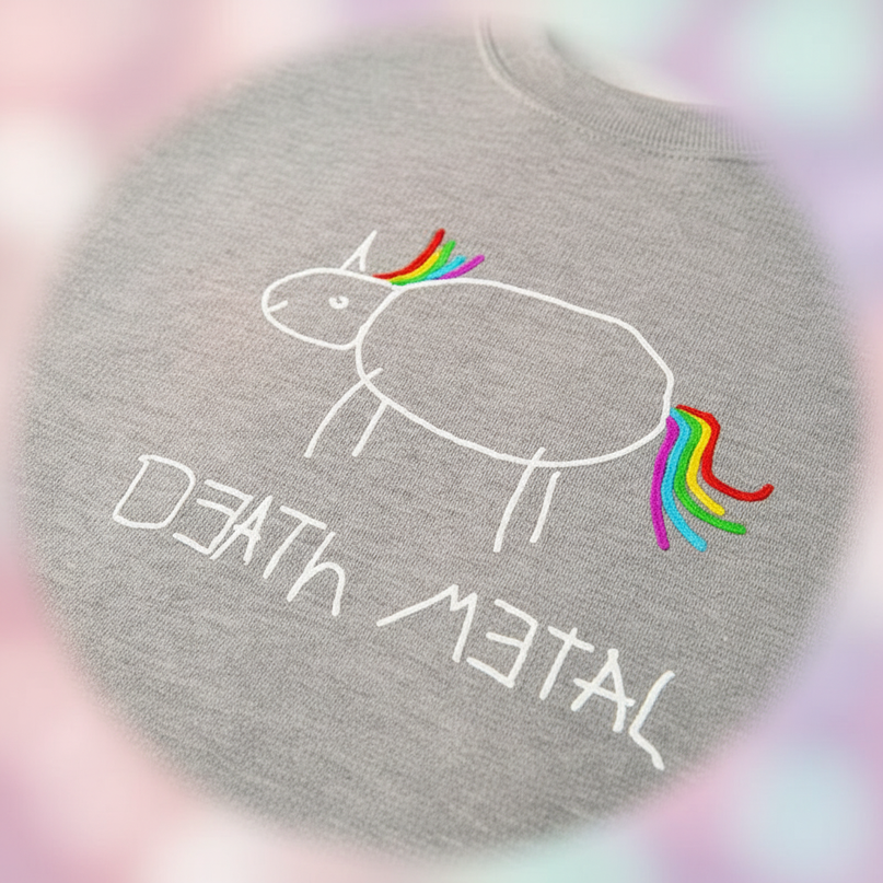 death metal unicorn crewneck sweater - detail