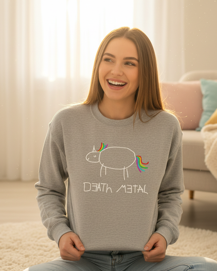 death metal unicorn crewneck sweater - in-use