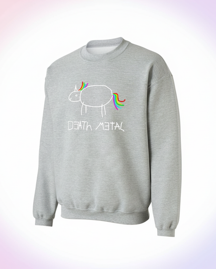 death metal unicorn crewneck sweater - white-bg