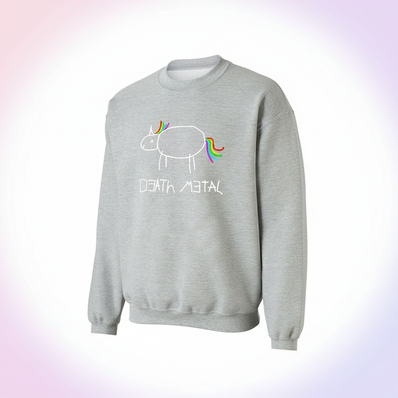 death metal unicorn crewneck sweater - white-bg