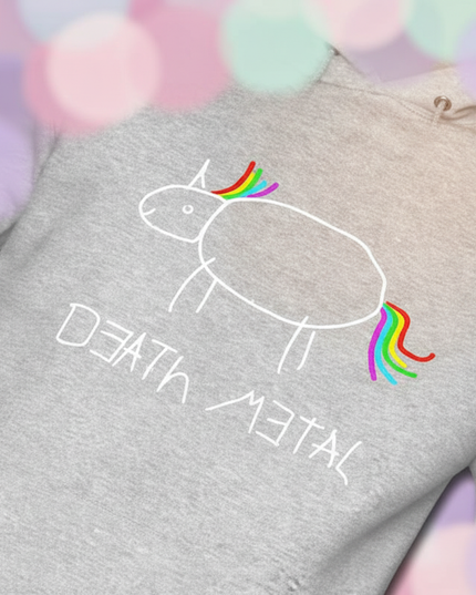 death metal unicorn pullover hoodie - detail