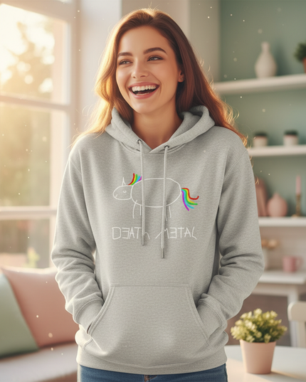 death metal unicorn pullover hoodie - in-use
