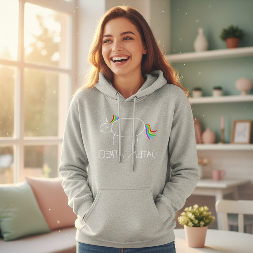 death metal unicorn pullover hoodie - in-use