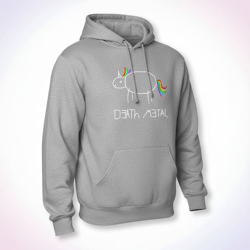death metal unicorn pullover hoodie - white-bg