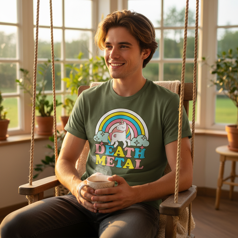 death metal unicorn t shirt - in-use