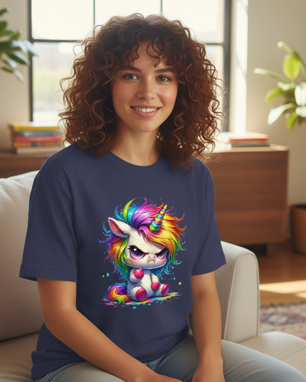 deep blue unicorn cartoon shirt - lifestyle