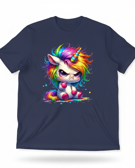 deep blue unicorn cartoon shirt - white-bg