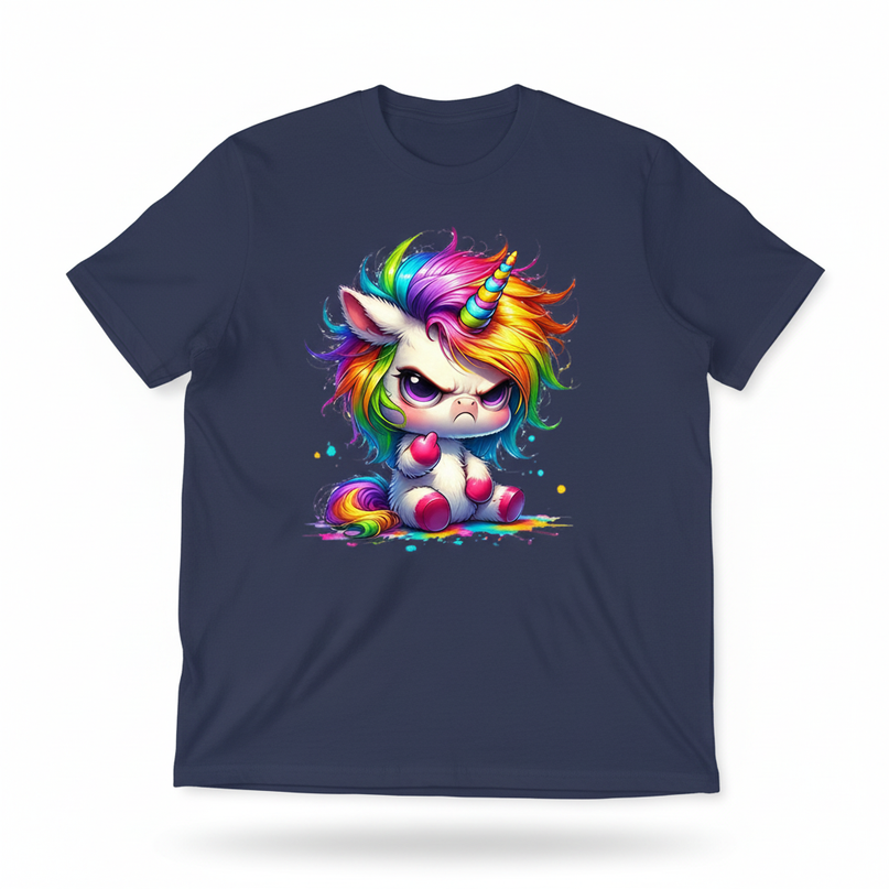 deep blue unicorn cartoon shirt - white-bg