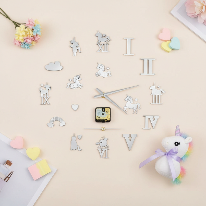 design unicorn clock - flat-lay